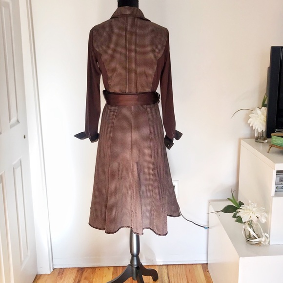 VINTAGE BROWN DRESS WITH BELTED A LINE DRESS 9 L - Picture 3 of 6